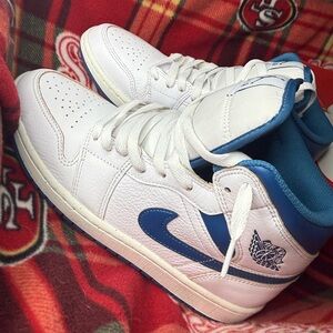 Jordan White and Blue High-Top Sneakers